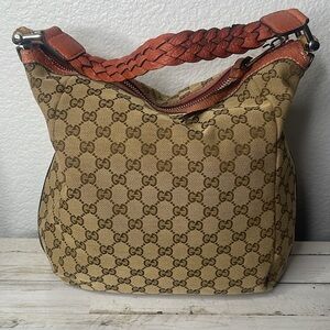 Vintage Gucci GG Canvas Bamboo Bar Hobo Shoulder Bag.